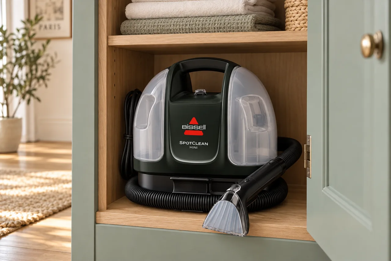 SpotClean Mini dans un placard, illustration